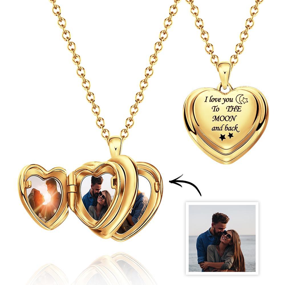 Collier Médaillon Je T'aime Jusqu'à La Lune Et Au Dos, Pendentif 4 Photos, Cadeau Pour Femme - soufeelfr