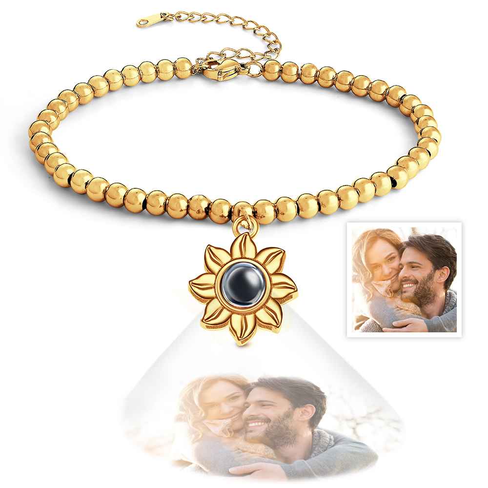 Personnalisé Photo Projection Tournesol Bracelet Exquis Memorial Bracelet Bijoux Pour Elle - soufeelfr
