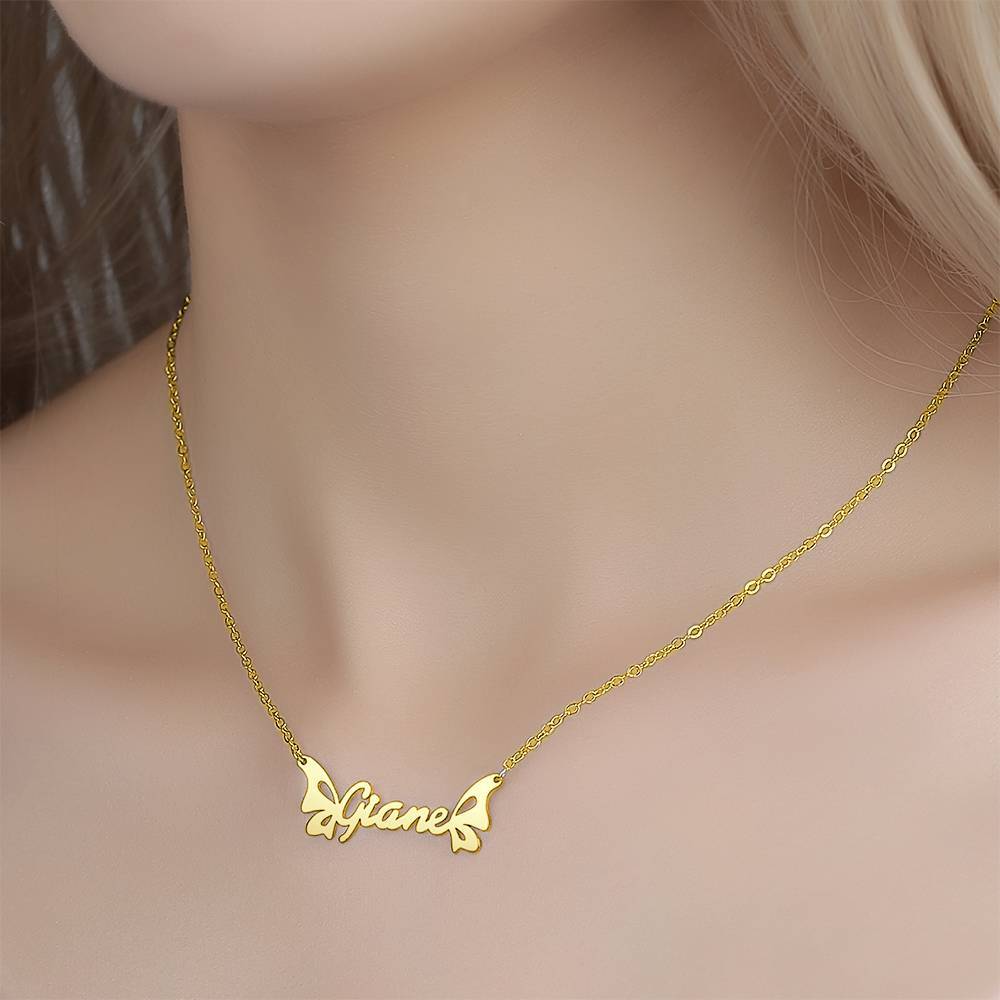 Collier Prenom Collier Prénom  Personnalisé, Collier Papillon Plaqué Or 14k - Doré