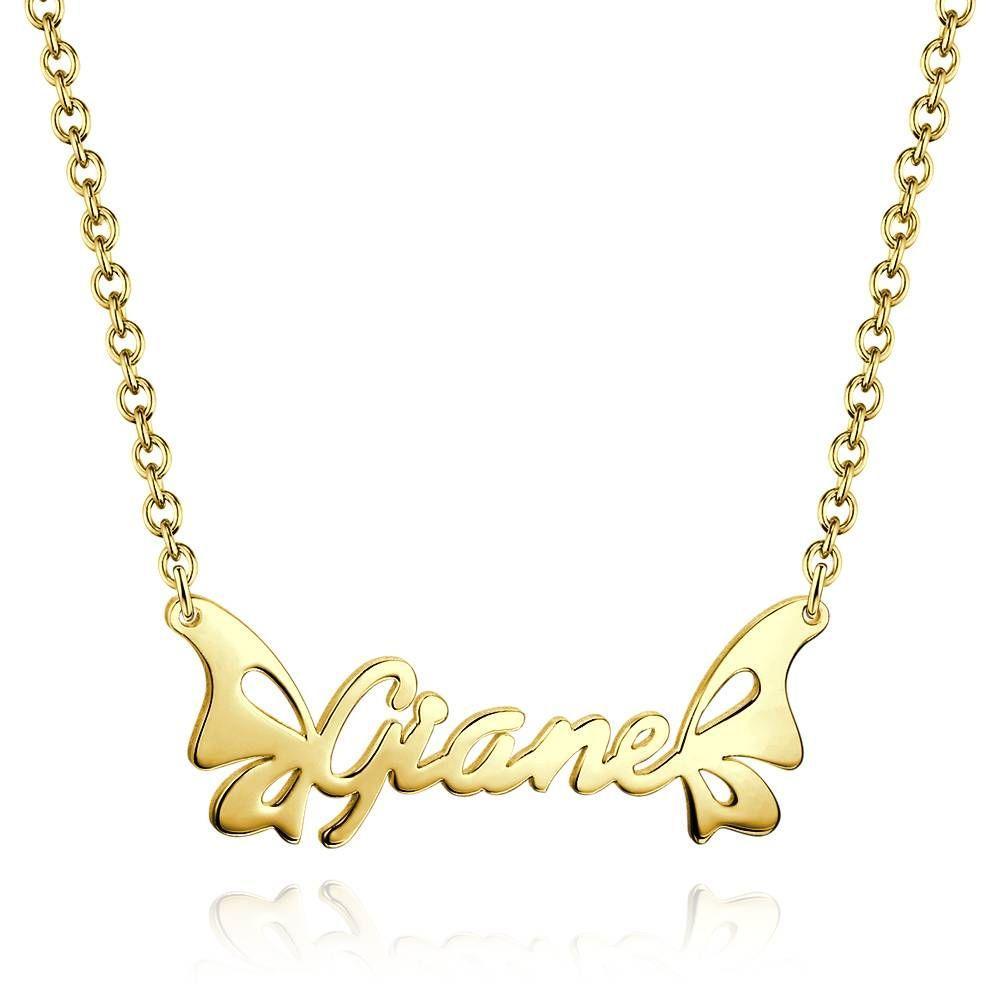 Collier Prenom Collier Prénom  Personnalisé, Collier Papillon Plaqué Or 14k - Doré