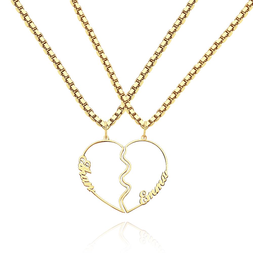 Collier De Nom Assorti Personnalisé Collier De Couple De Coeur D'amour Romantique - soufeelfr