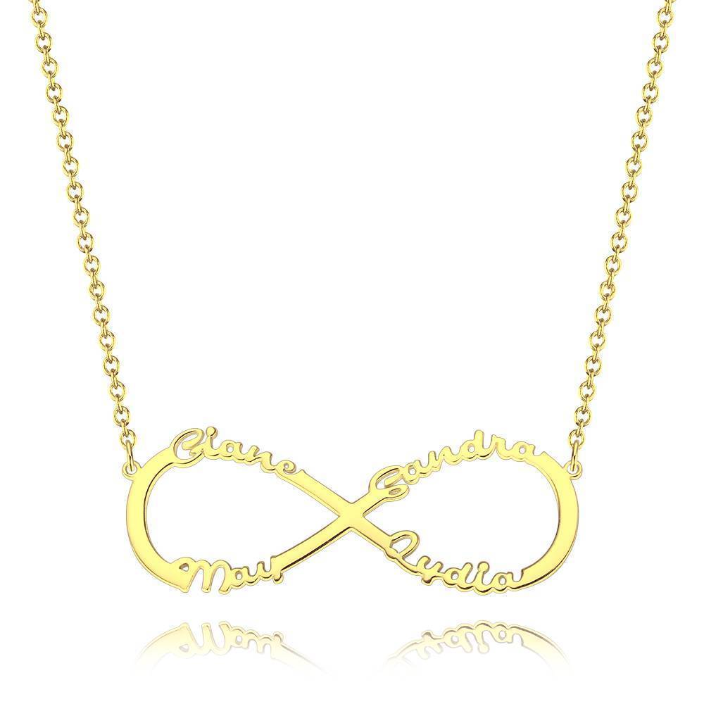 Collier Prenom Collier Prénom  Coeur Infini Trois Noms , Cadeau Pour Ami Plaqué En Or 14k - Doré