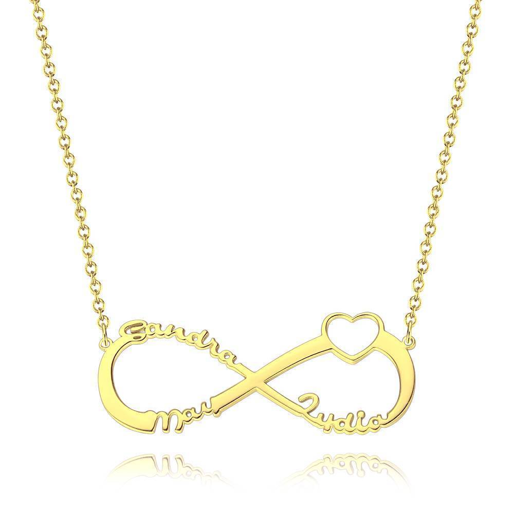 Collier Prenom Collier Prénom  Coeur Infini Trois Noms , Cadeau Pour Ami Plaqué En Or 14k - Doré