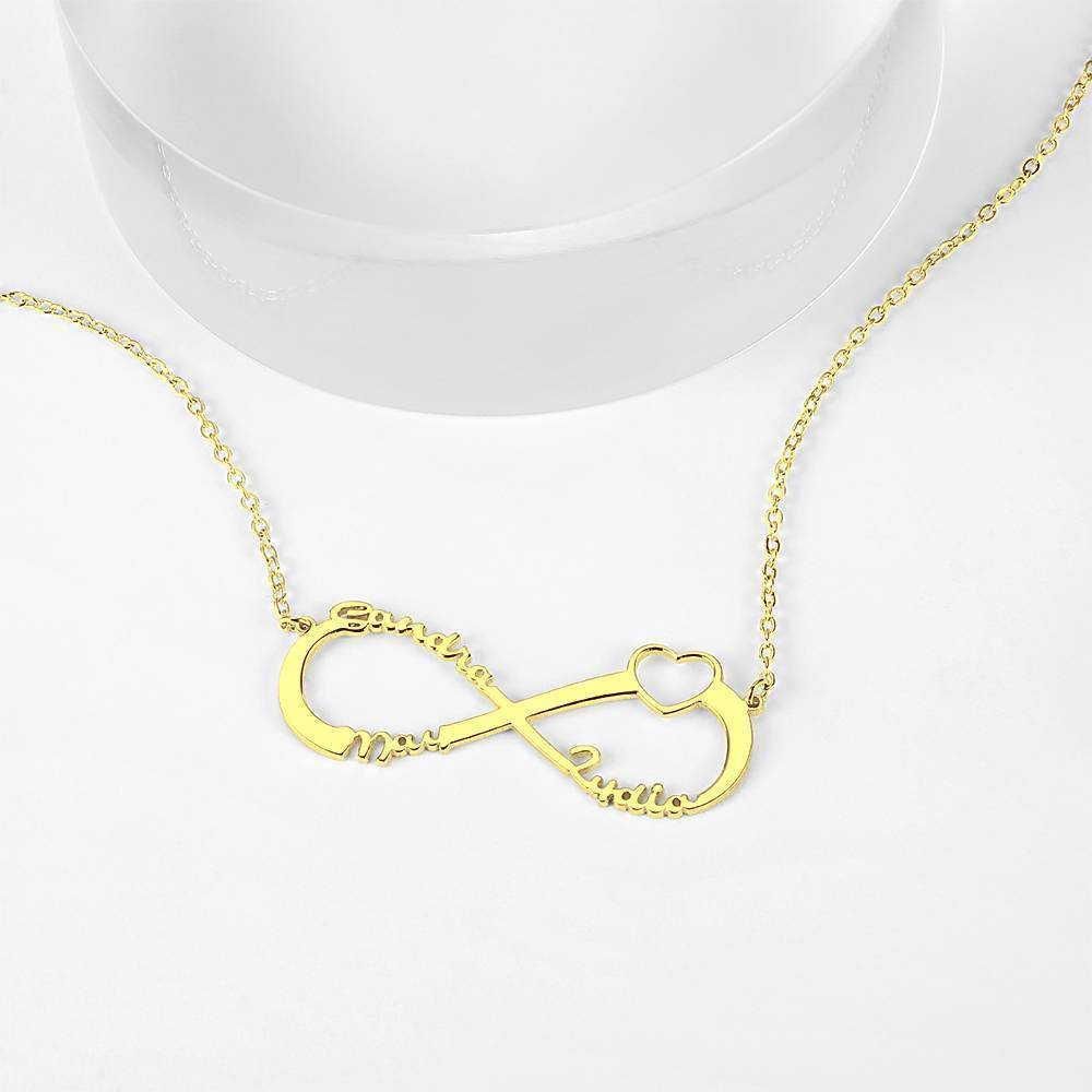 Collier Prenom Collier Prénom  Coeur Infini Trois Noms , Cadeau Pour Ami Plaqué En Or 14k - Doré