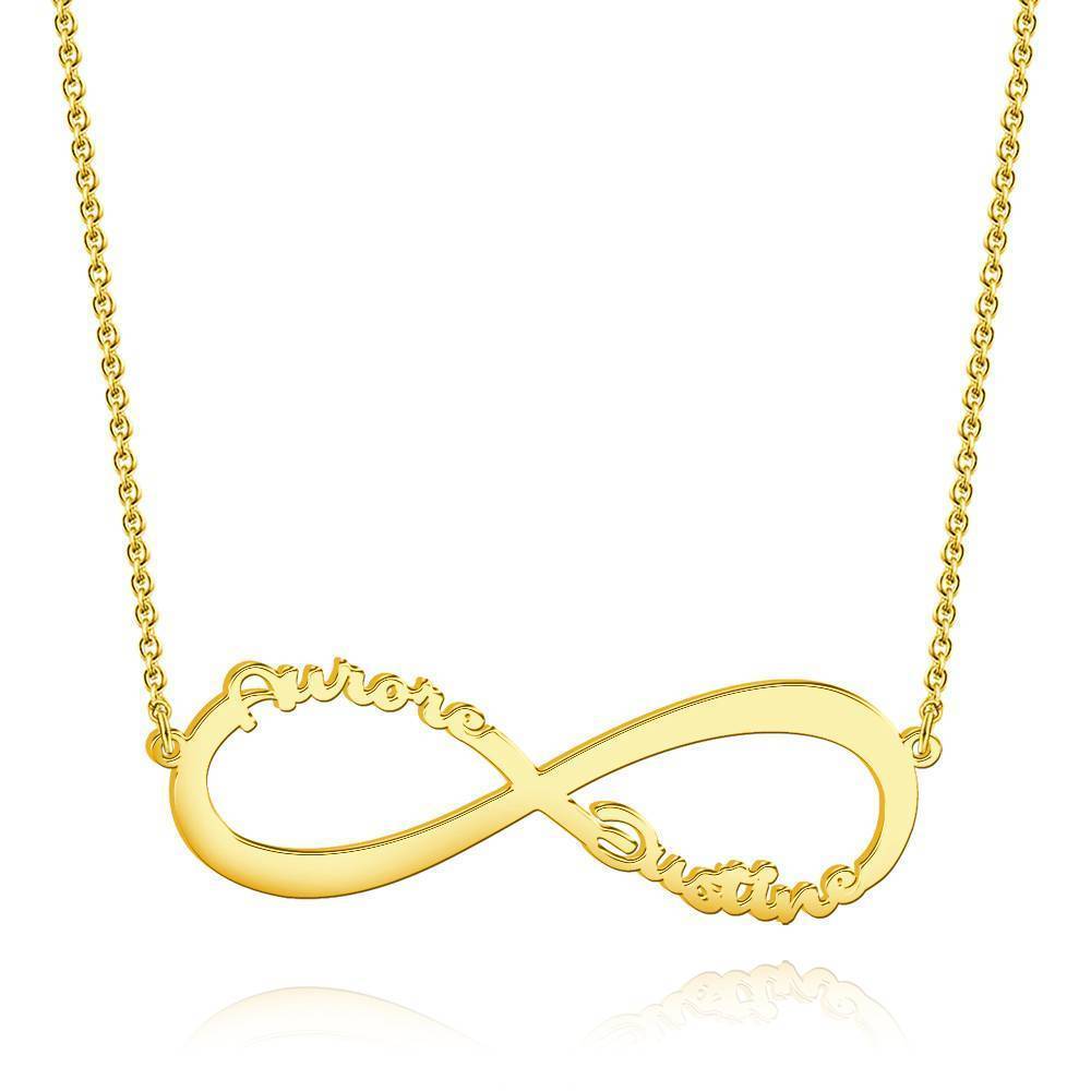 Collier Prenom Collier Prénom  Coeur Infini Trois Noms , Cadeau Pour Ami Plaqué En Or 14k - Doré