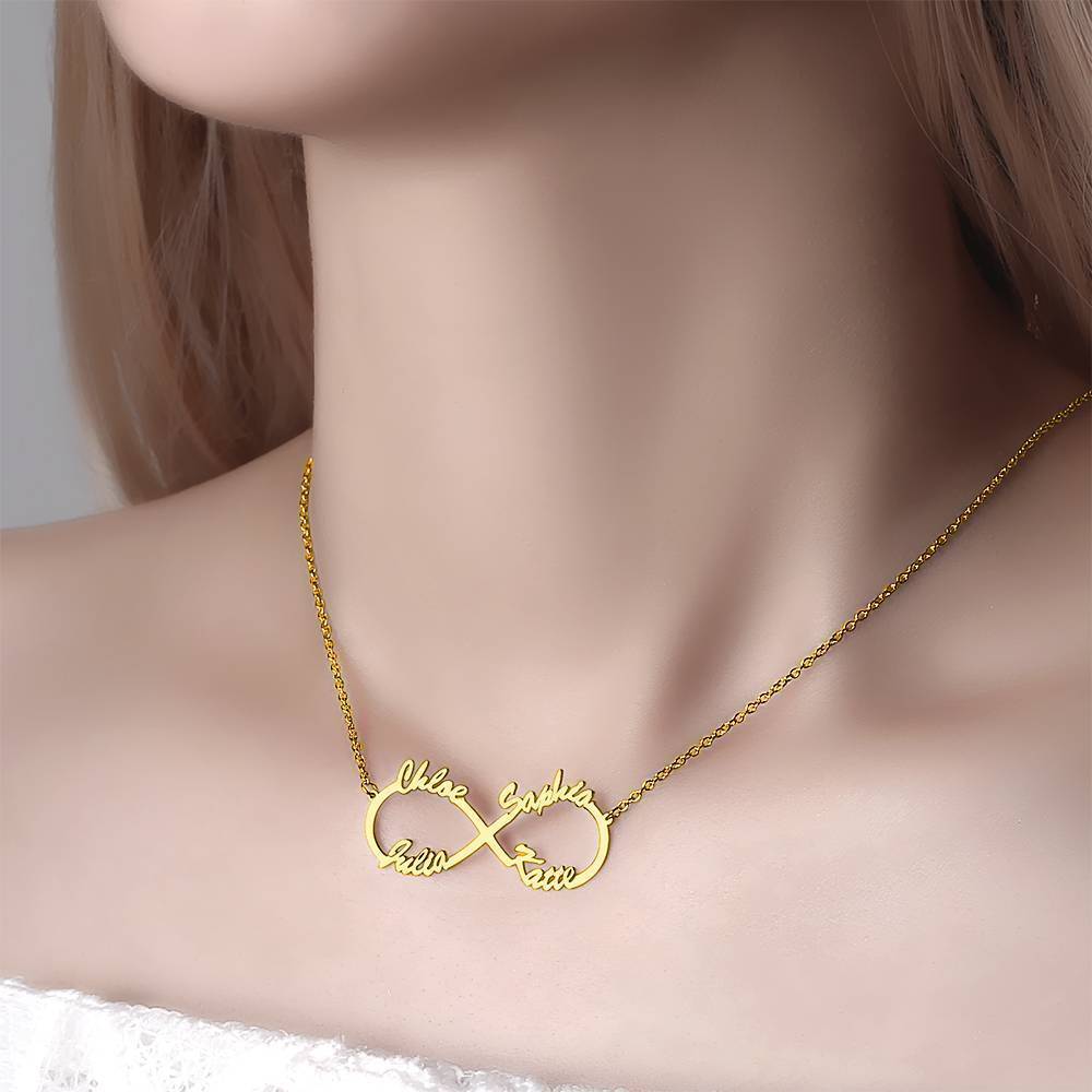 Collier Prenom Collier Prénom  Infini Quatre Noms Plaqué Or 14k, Cadeau Parfait