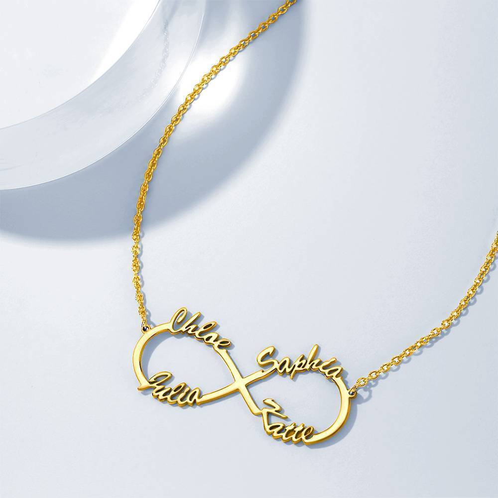 Collier Prenom Collier Prénom  Infini Quatre Noms Plaqué Or 14k, Cadeau Parfait