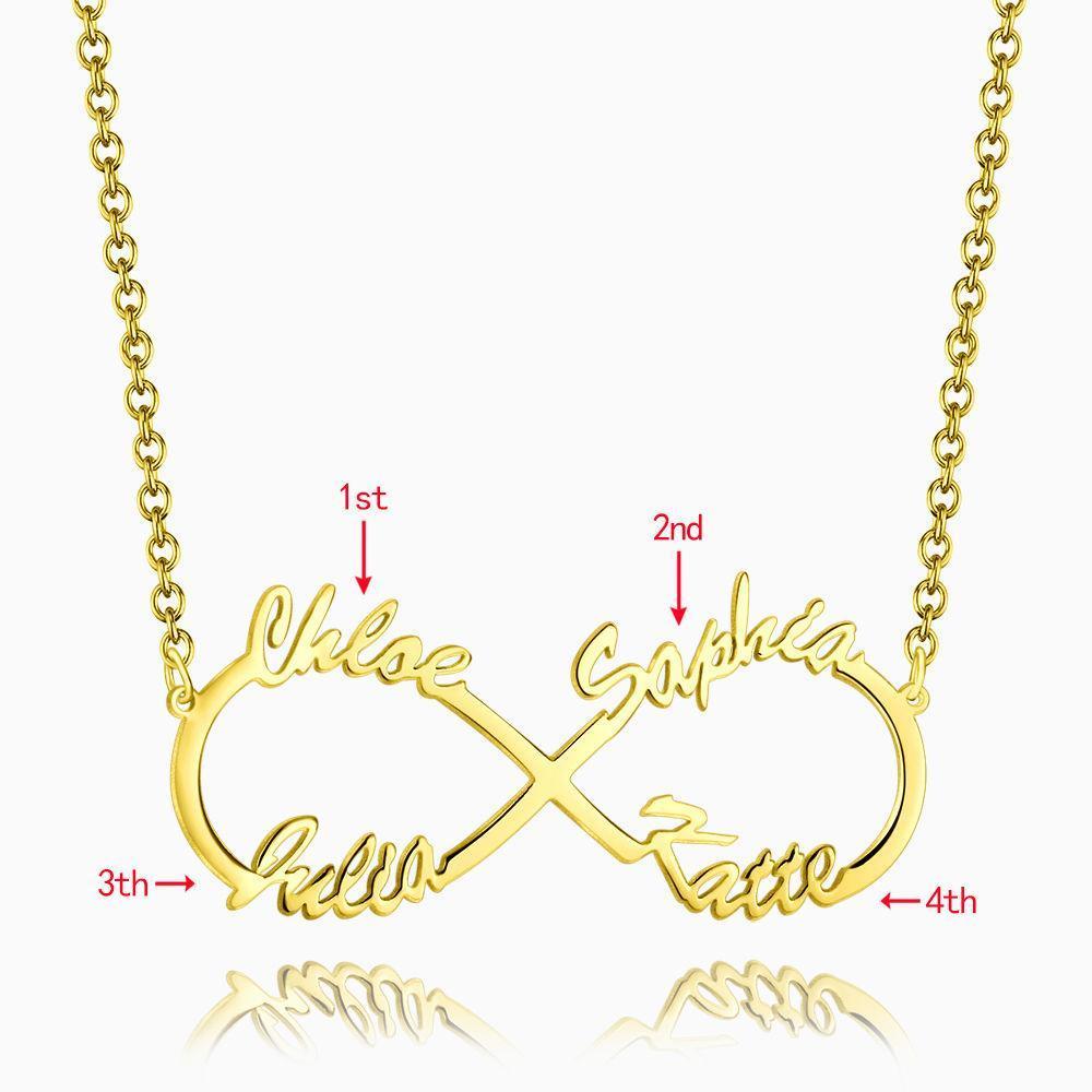 Collier Prenom Collier Prénom  Infini Quatre Noms Plaqué Or 14k, Cadeau Parfait