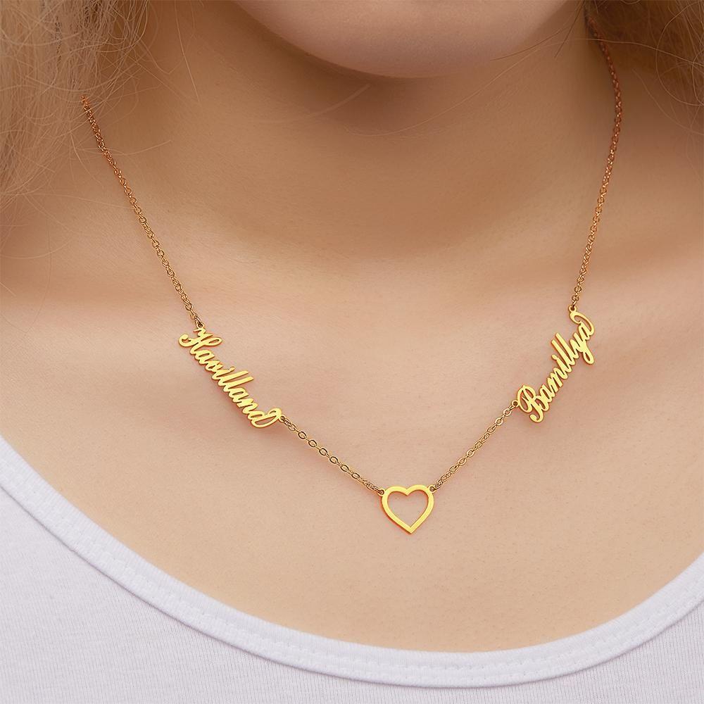 Collier Prenom Collier Prénom Collier Double Prénom Cadeau Commémoratif Pour Maman Plaqué Or 14k