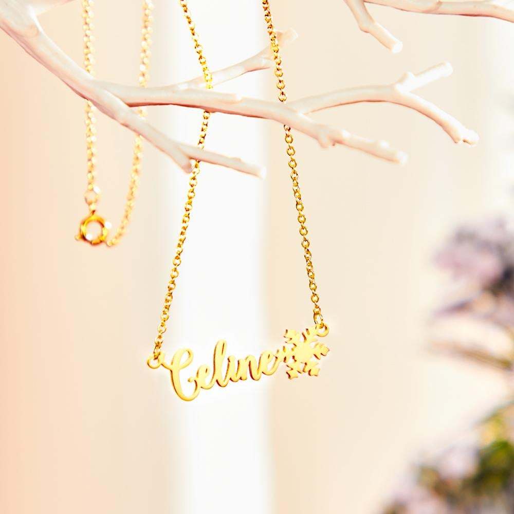 Collier Prenom Collier Gravé Personnalisé Flocon De Neige Cadeaux Exquis Créatifs