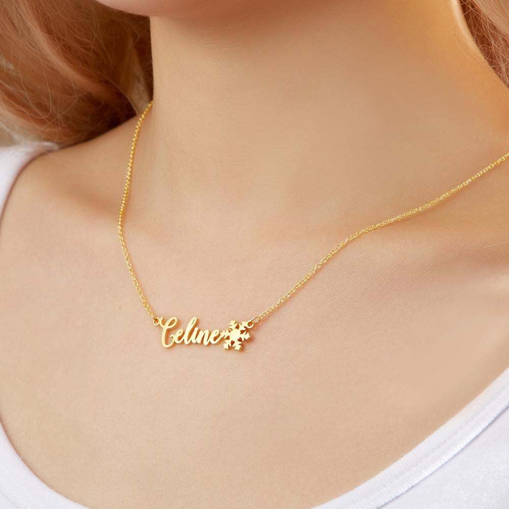 Collier Prenom Collier Gravé Personnalisé Flocon De Neige Cadeaux Exquis Créatifs