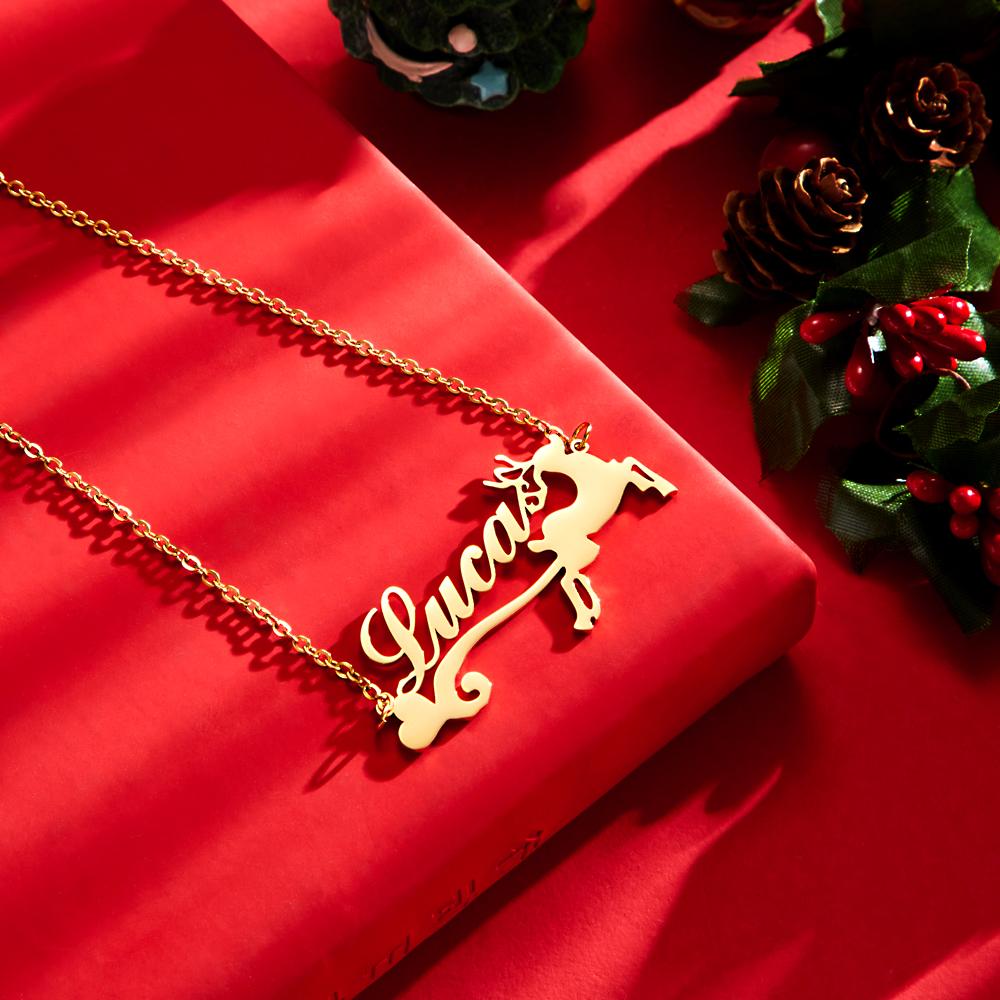 Collier Prenom Collier Gravé Personnalisé Elk De Noël Cadeaux Simples