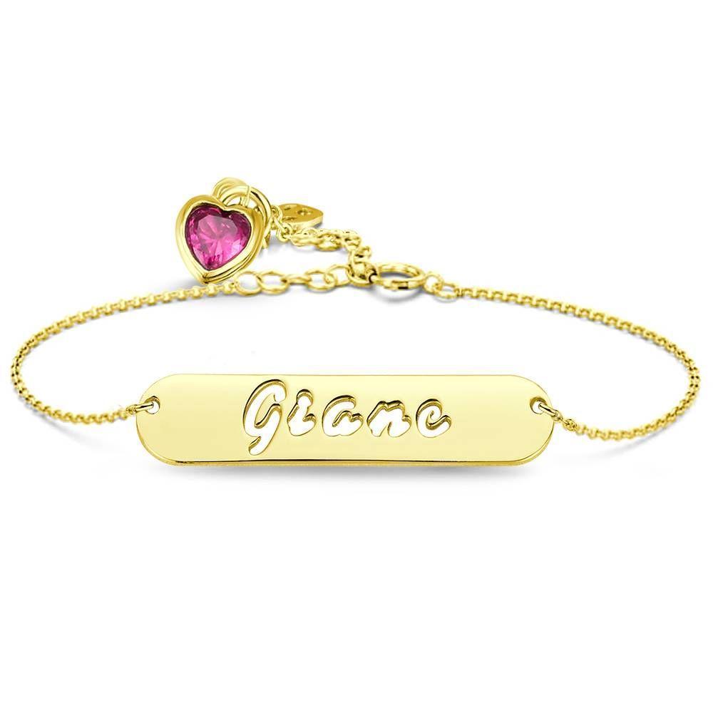 Bracelet Personnalisé Bracelet De Prénom Sculpté Creux De Barre Avec La Pierre De Naissance Personnalisé, Cadeau Unique Plaqué Or Rose