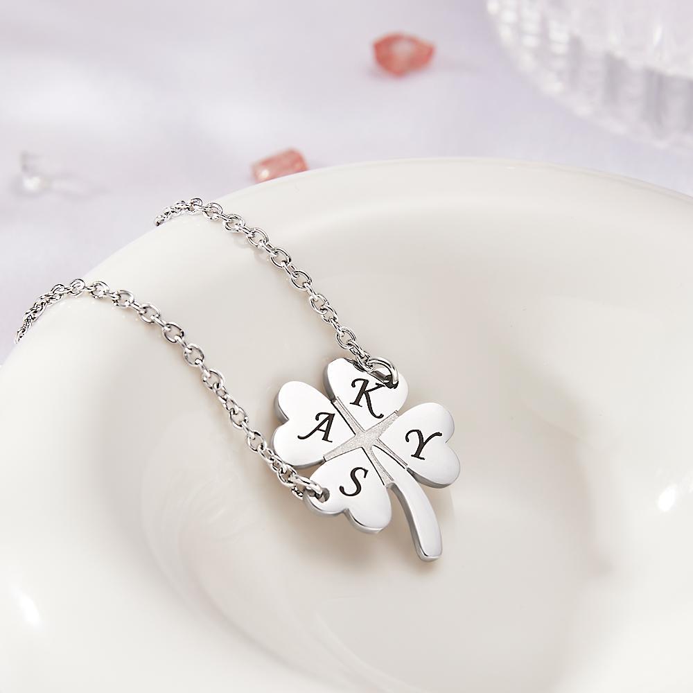 Collier Gravé Personnalisé Aimant Lucky Leaf Collier Cadeau Pour Femme - soufeelfr