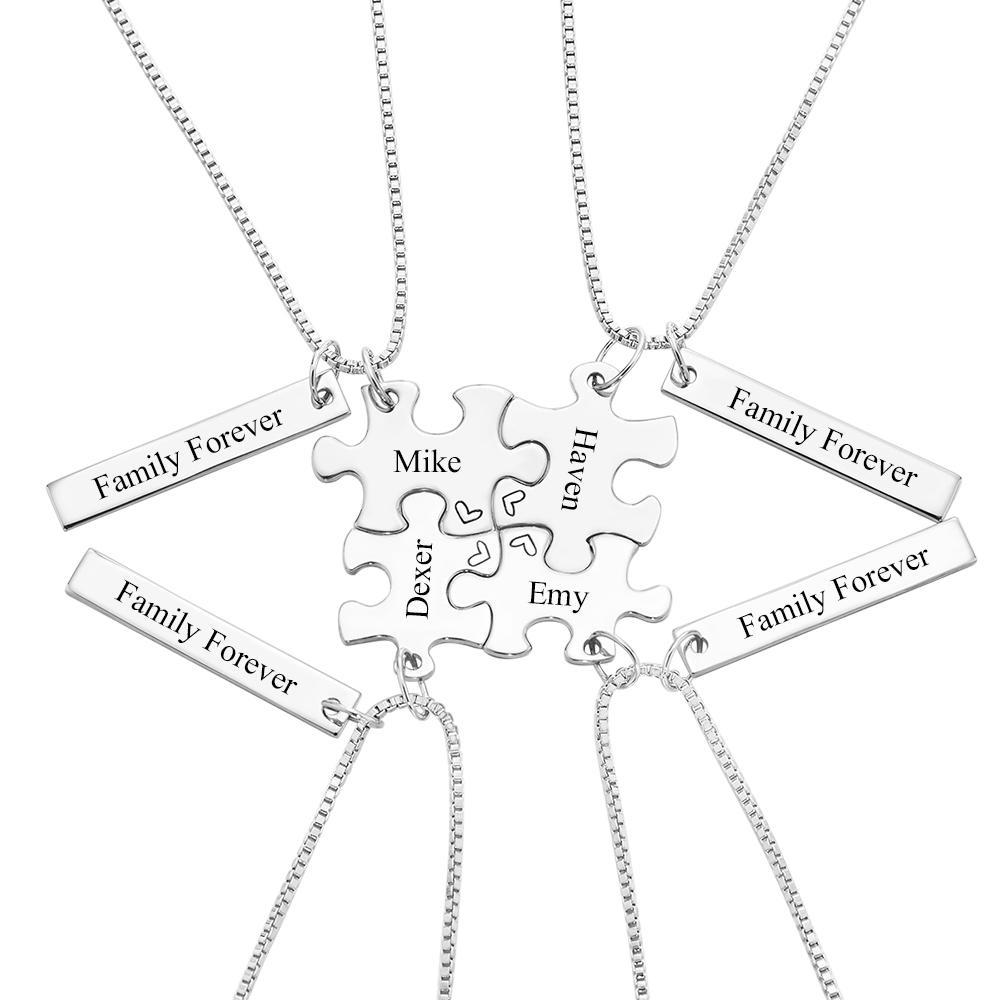 Collier Gravé Personnalisé Bloc Puzzle Collier Cadeaux De Famille