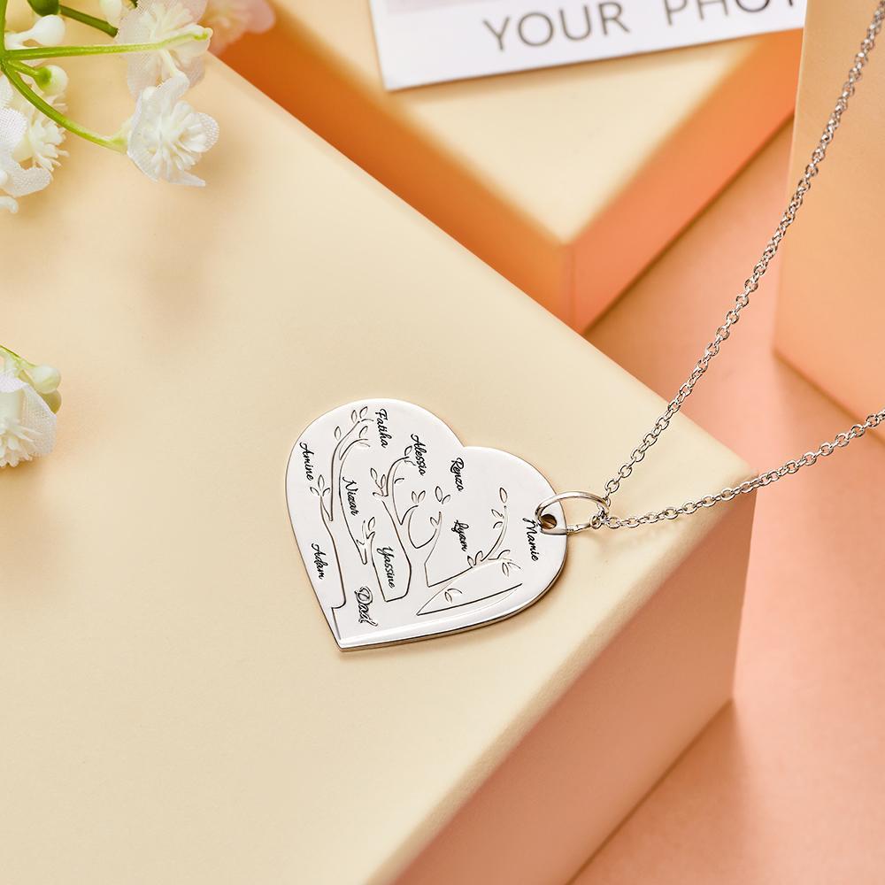 Collier Gravé Personnalisé Pendentif Arbre Généalogique En Forme De Coeur