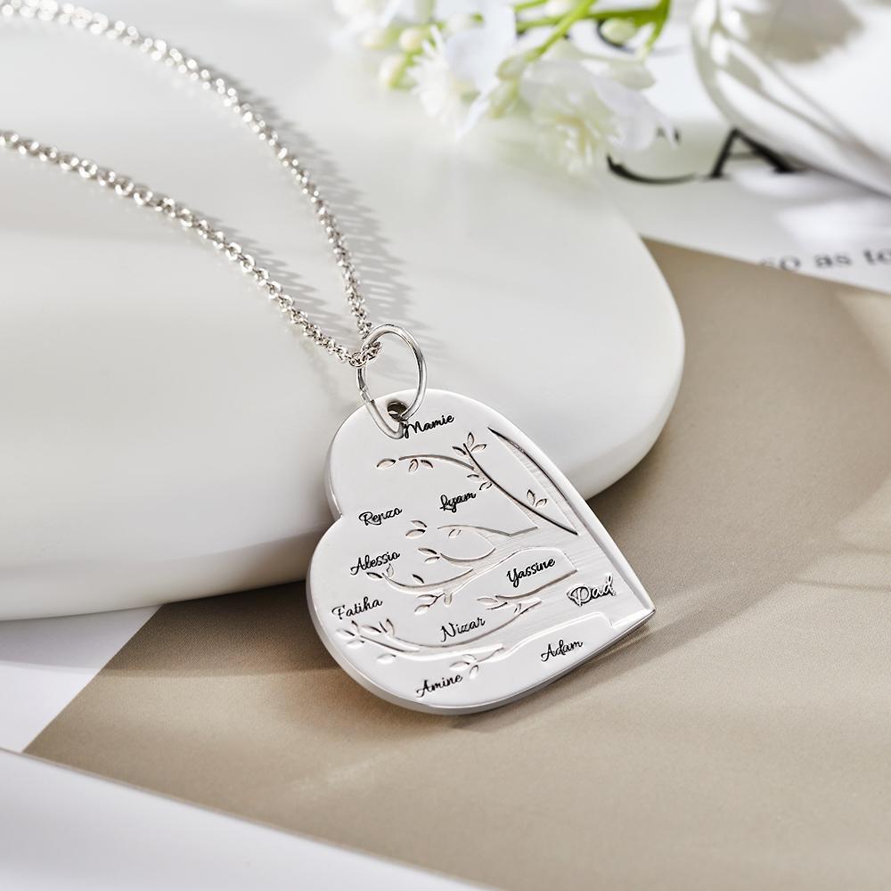 Collier Gravé Personnalisé Pendentif Arbre Généalogique En Forme De Coeur