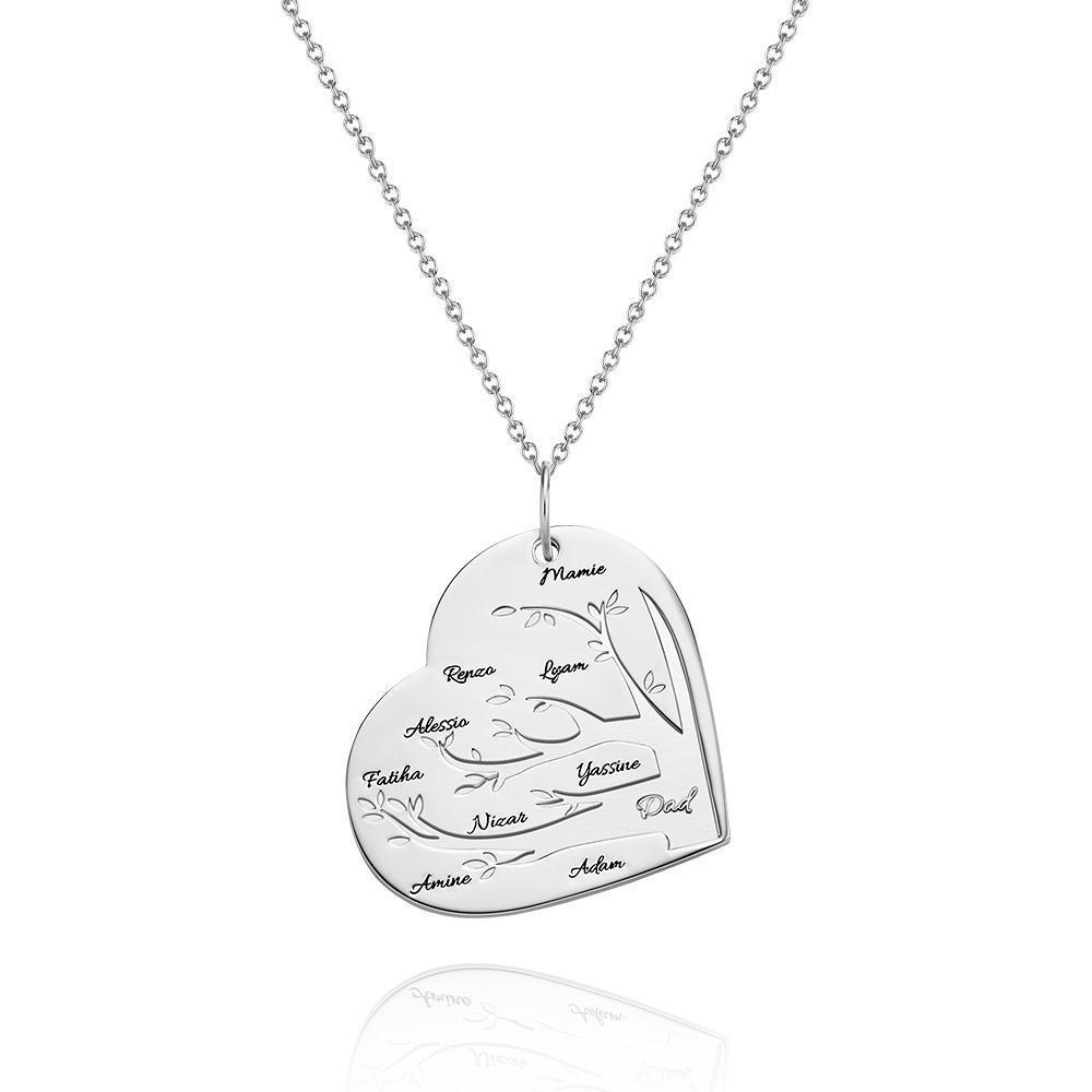 Collier Gravé Personnalisé Pendentif Arbre Généalogique En Forme De Coeur