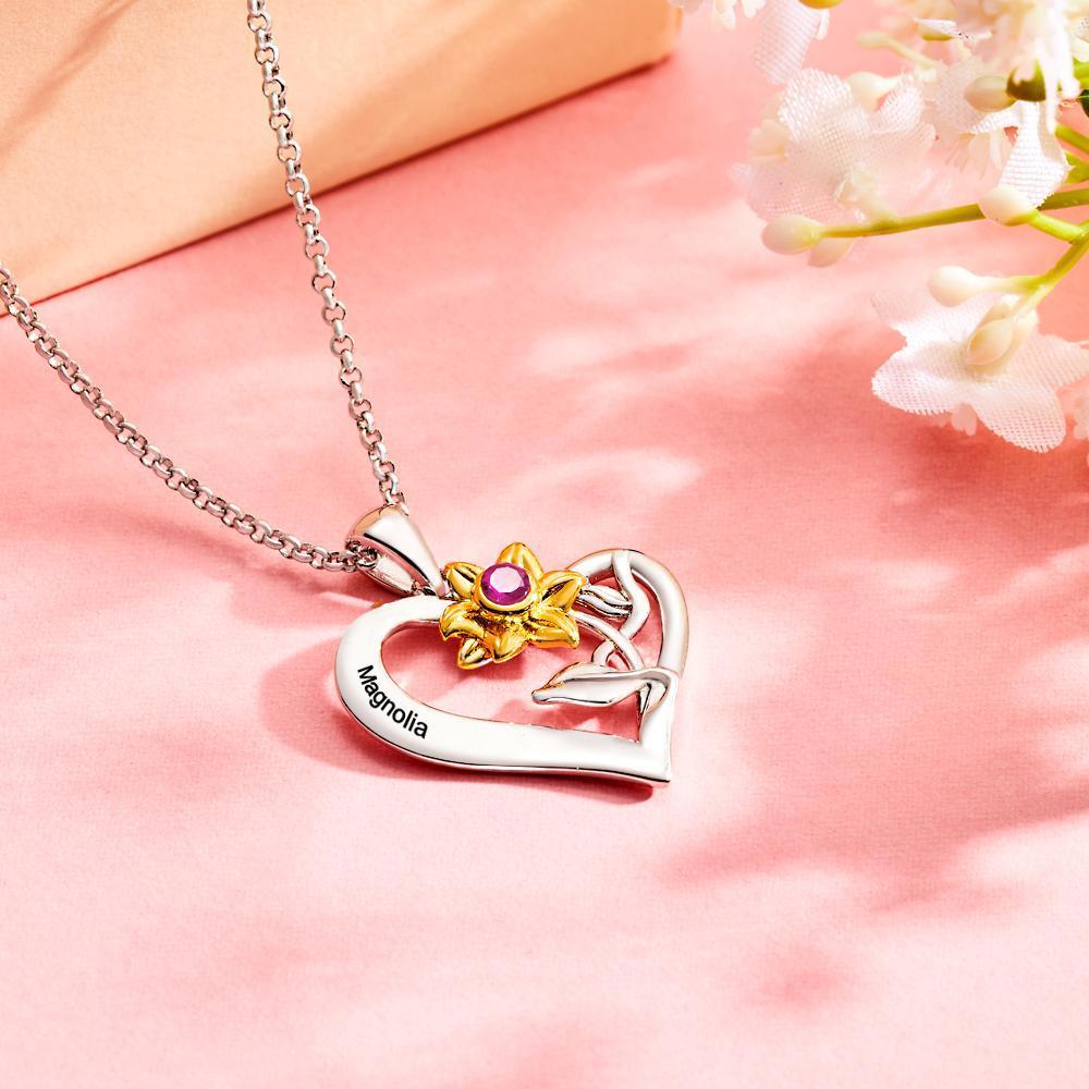 Collier Gravé Personnalisé Fleur De Diamant Cadeaux Uniques En Forme De Coeur