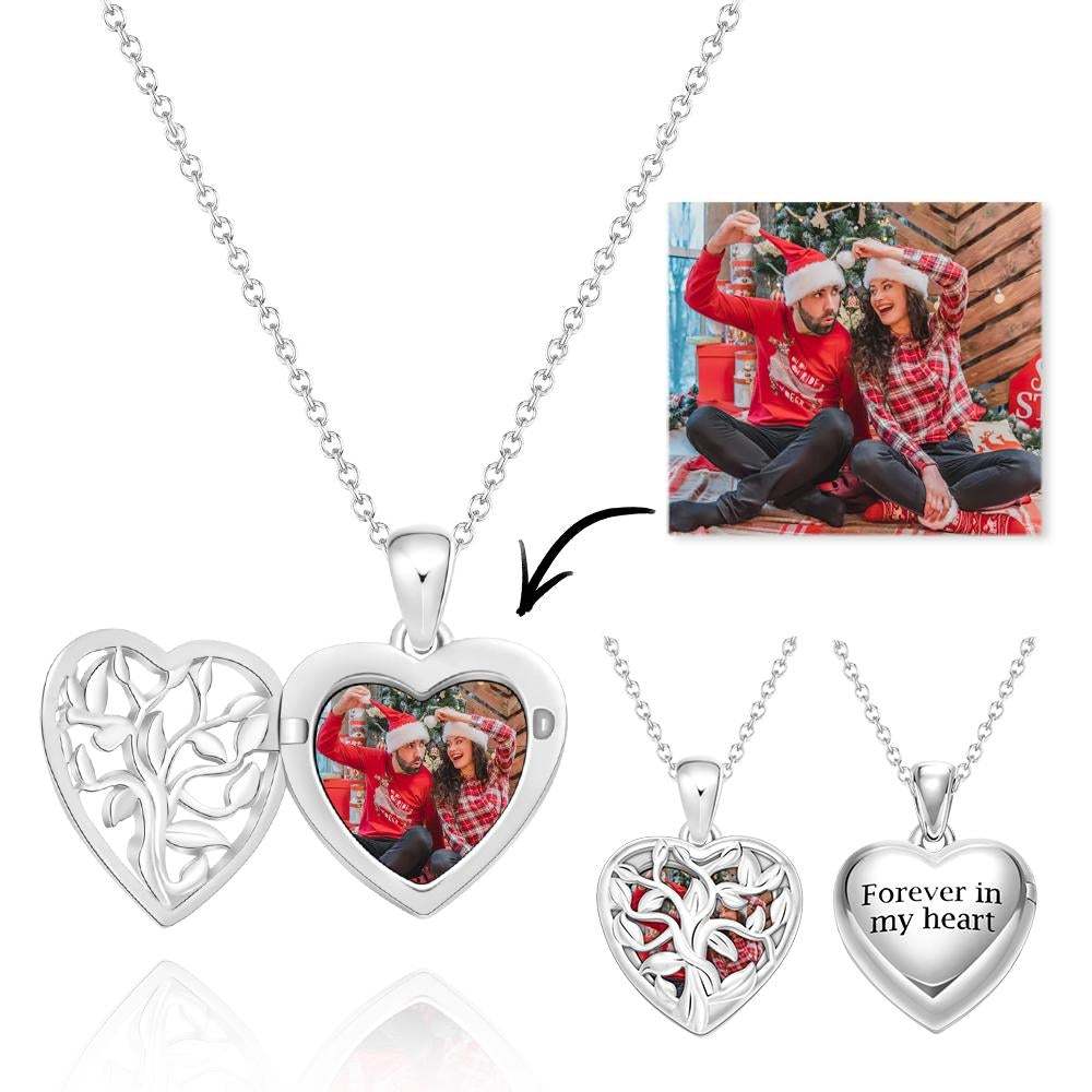 Collier Photo Personnalisé Gravé Tronc D'arbre En Forme De Coeur Évidé Couple Cadeaux - Soufeelfr