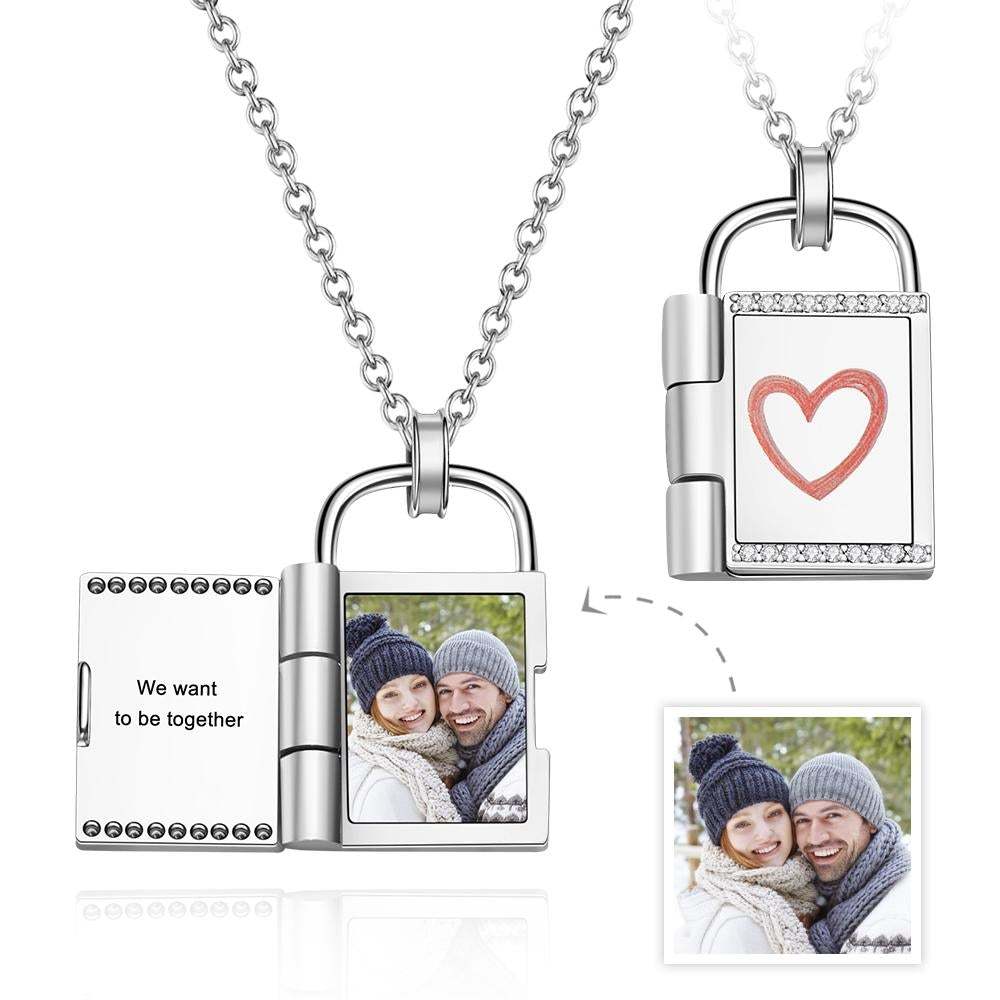 Cadeau Personnalisé De Collier De Cadenas De Cadre D'impression De Photo Gravée Pour Elle