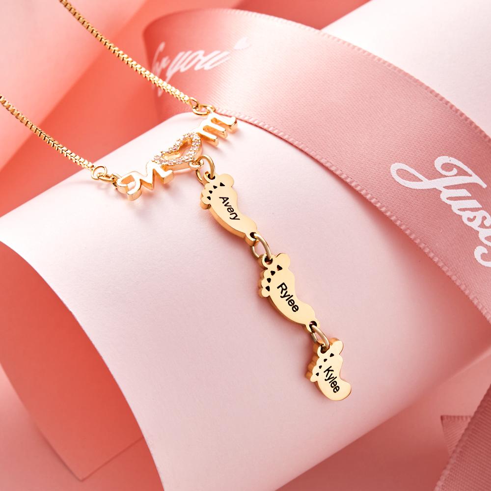 Collier Gravé Personnalisé Pieds De Famille Cadeaux Fête Des Mères - soufeelfr