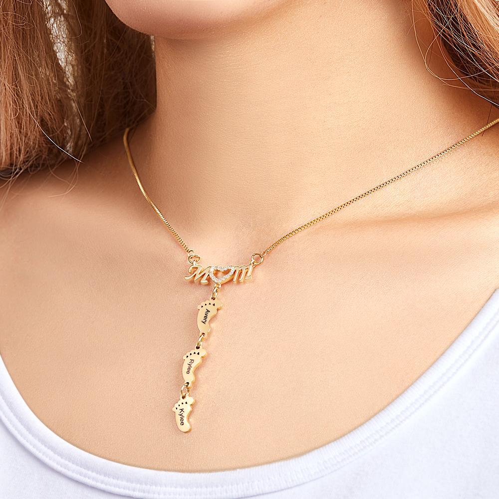 Collier Gravé Personnalisé Pieds De Famille Cadeaux Fête Des Mères - soufeelfr