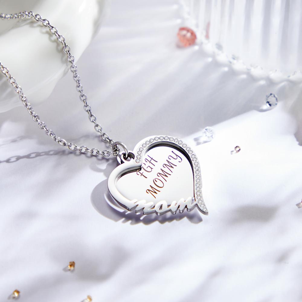 Collier Gravé Personnalisé Coeur Strass Cadeau Pour Maman - soufeelfr