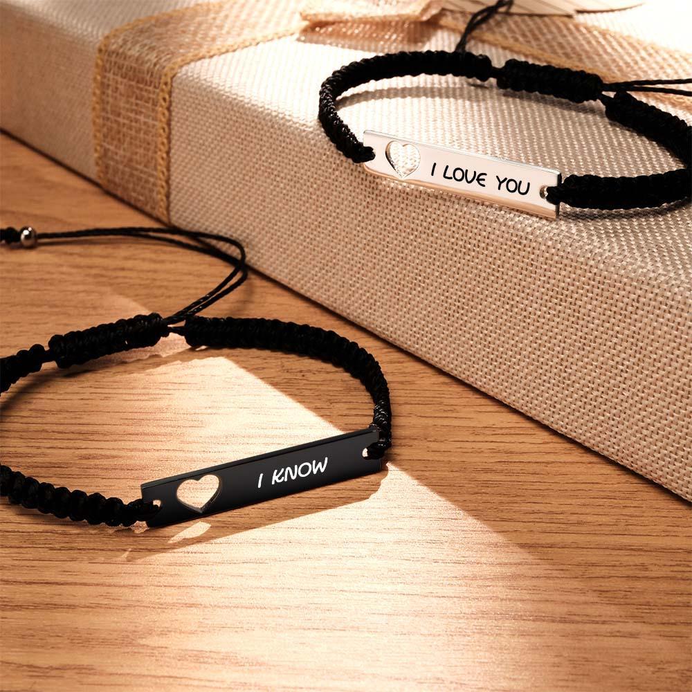 Bracelet Gravé Personnalisé, Cœur Creux, Cadeaux Commémoratifs Pour Couple - soufeelfr