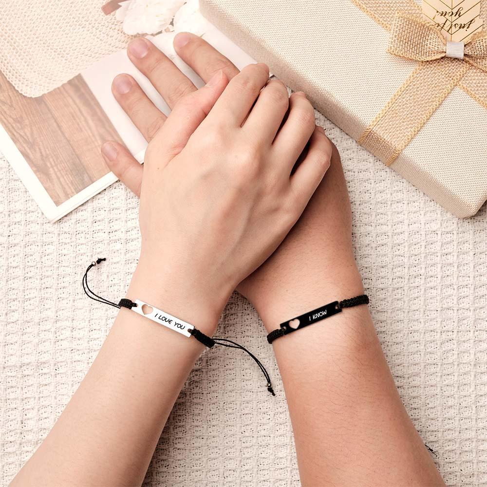 Bracelet Gravé Personnalisé, Cœur Creux, Cadeaux Commémoratifs Pour Couple - soufeelfr