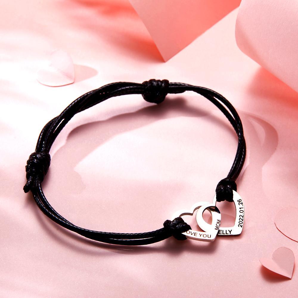 Bracelet Personnalisé Gravé Deux Coeurs D'amour Bracelet Élégant Personnalisé Pour Femme - soufeelfr