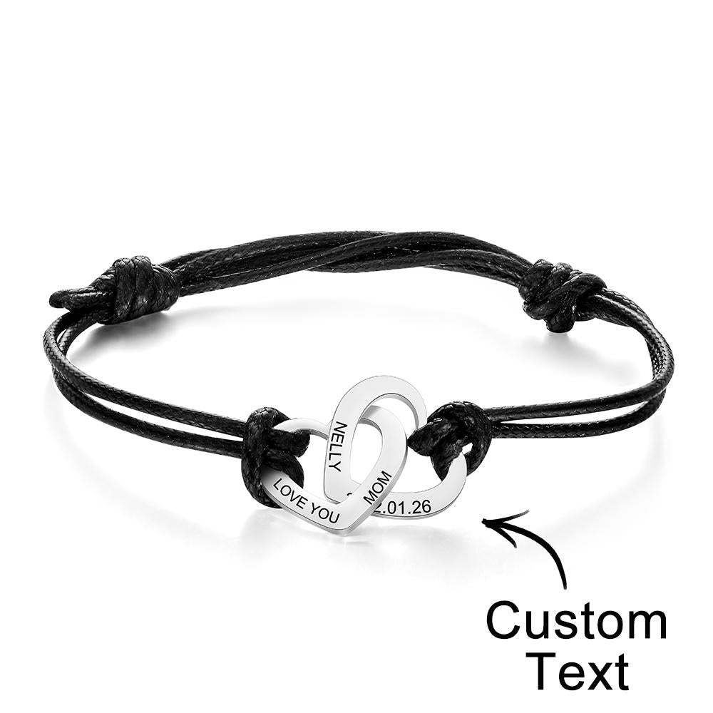 Bracelet Personnalisé Gravé Deux Coeurs D'amour Bracelet Élégant Personnalisé Pour Femme - soufeelfr