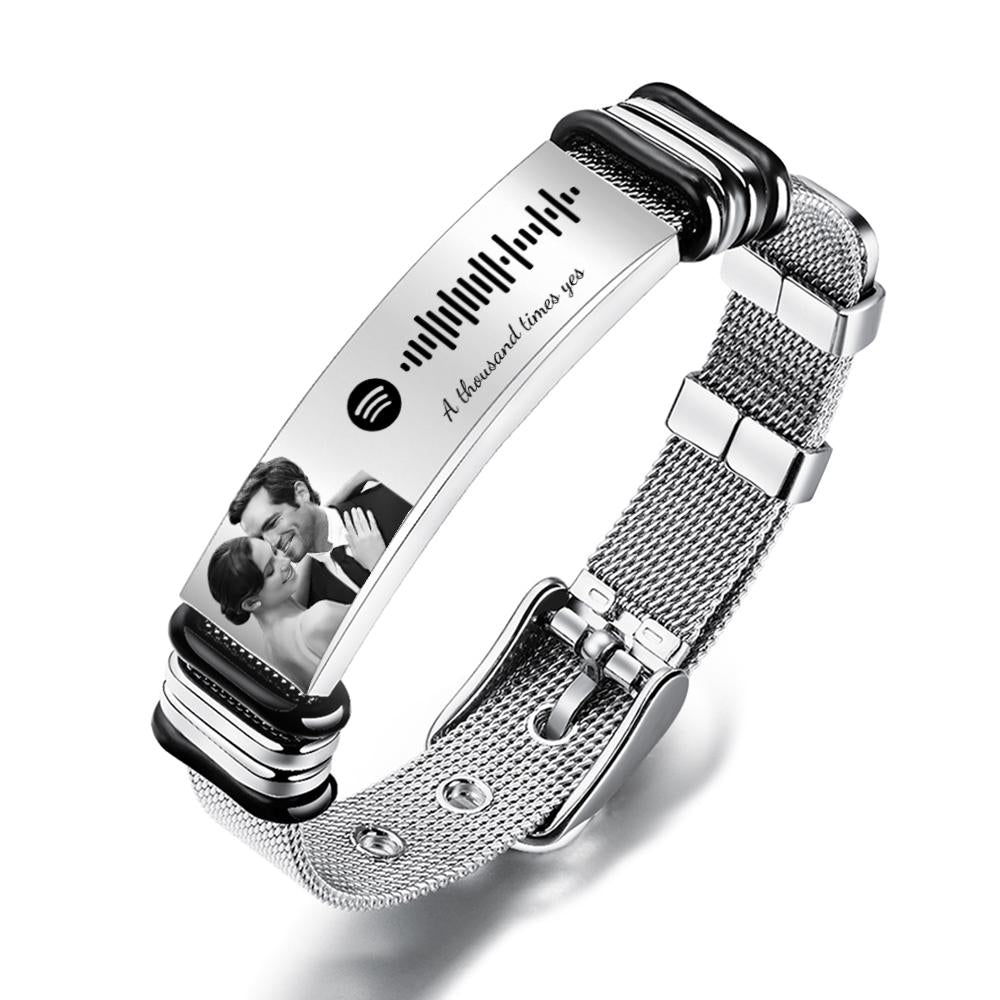 Bracelet De Code Spotify Personnalisé Avec Votre Photo Perfect Something New Wedding Day Gift For June &amp; July Wedding - soufeelfr