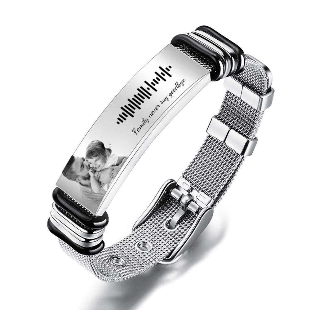 Bracelet Pour Homme En Acier Inoxydable Personnalisé Avec Photo Personnalisée Et Mots Gravés Meilleurs Cadeaux Pour Papa Le Jour De La Fête Des Pères - soufeelfr