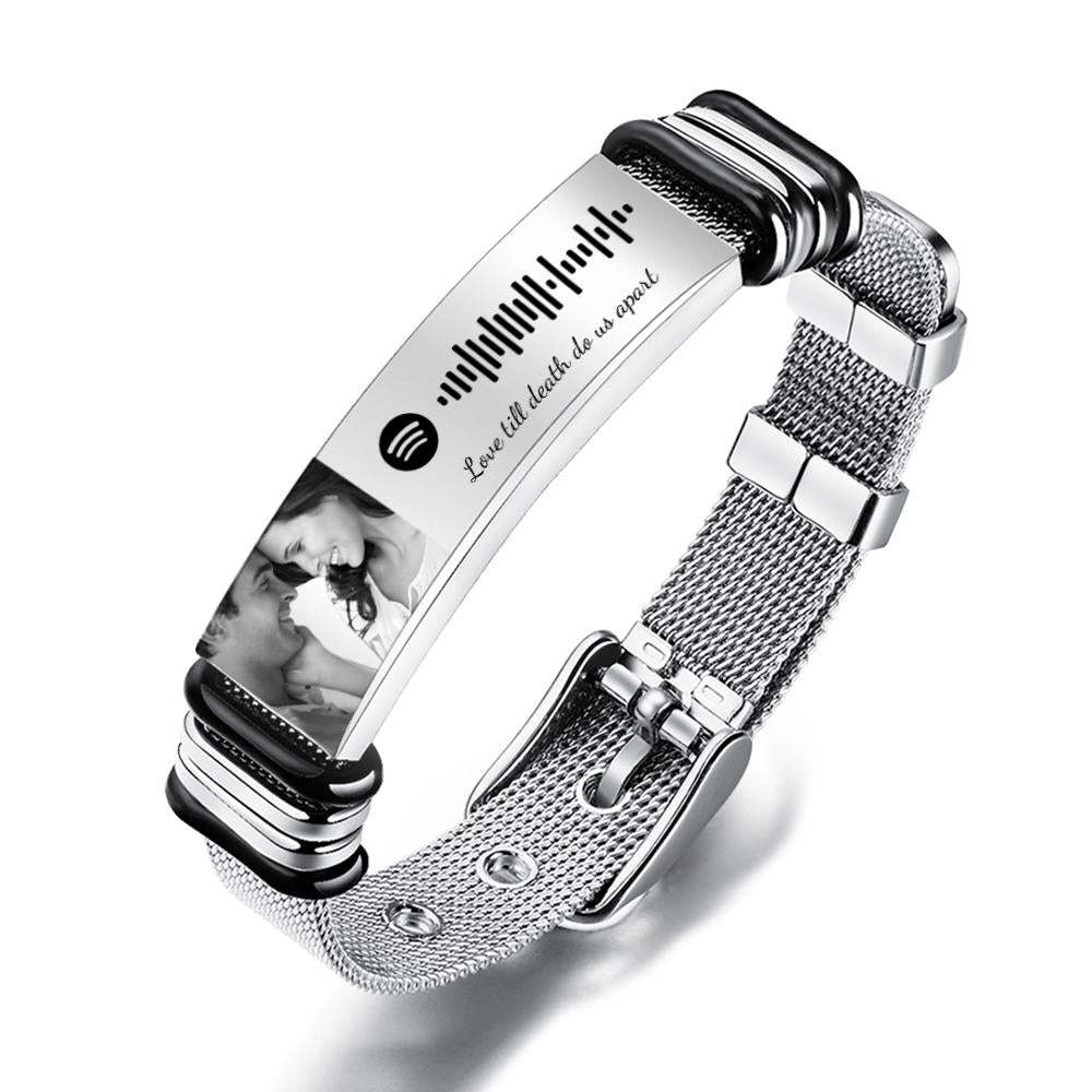 Musique Spotify Personnalisée Avec Photo Personnalisée Et Bracelet En Acier Inoxydable Gravé Meilleurs Cadeaux Pour Les Hommes Cadeau Pour Les Moments Romantiques - soufeelfr