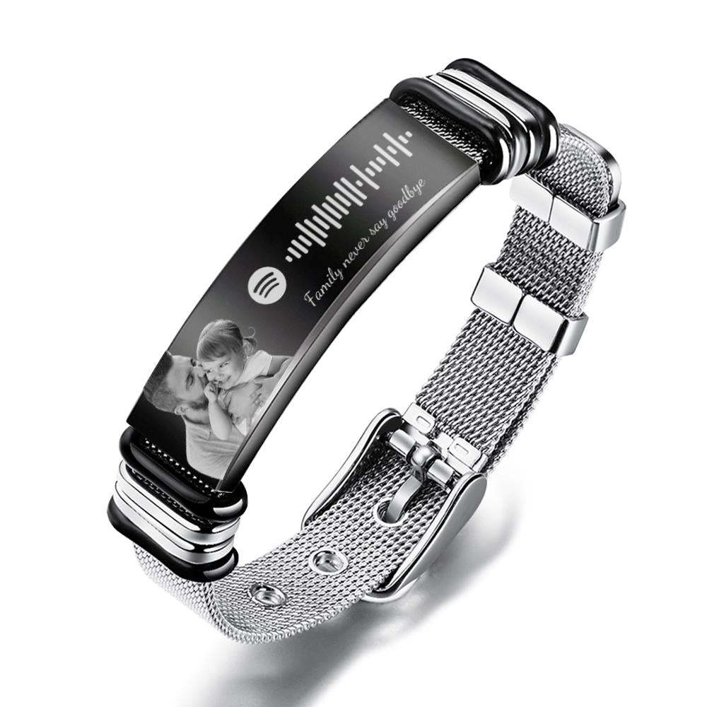 Bracelet Pour Homme En Acier Inoxydable Personnalisé Avec Photo De Code Spotify Personnalisée Et Mots Gravés Meilleurs Cadeaux Pour Papa Le Jour De La Fête Des Pères - soufeelfr