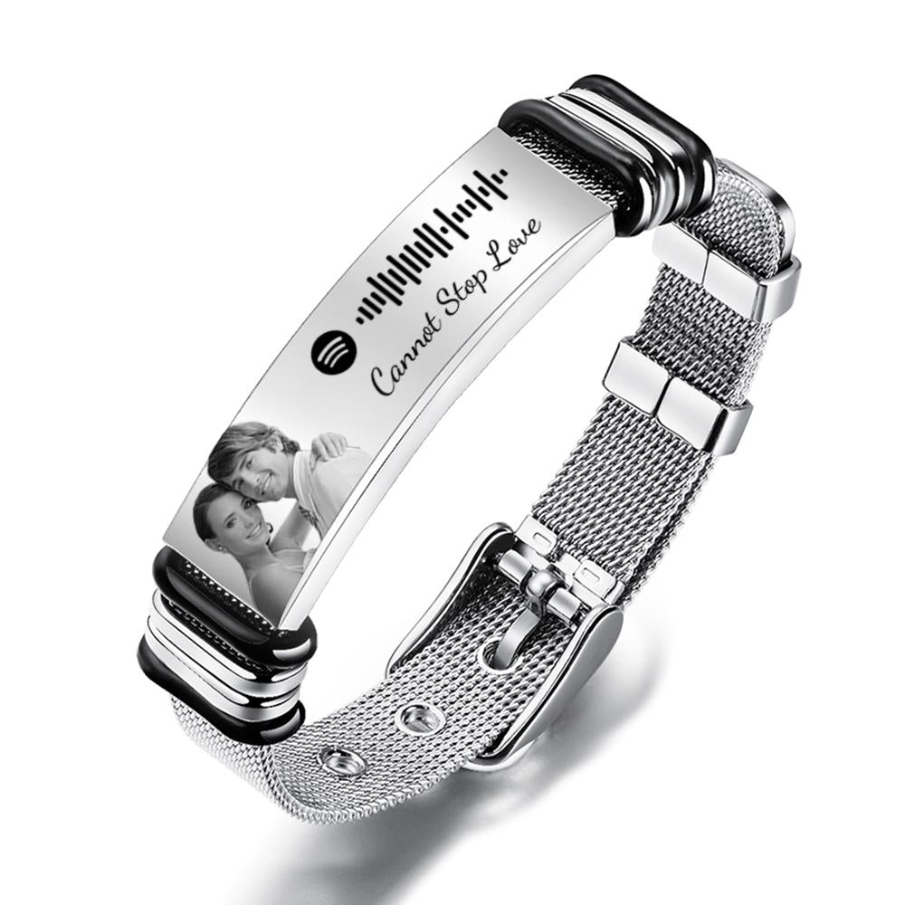 Bracelet En Acier Inoxydable Spotify Music Gravé Avec Photo En Option, Meilleurs Cadeaux Pour Hommes, Cadeaux Pour Couples - soufeelfr