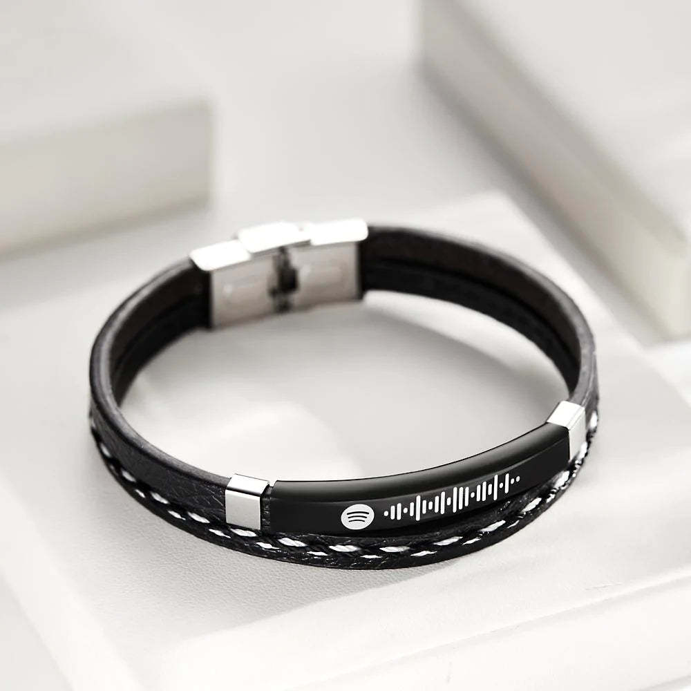 Scannable Spotify Code Custom Music Bracelet Cadeaux En Cuir - soufeelfr