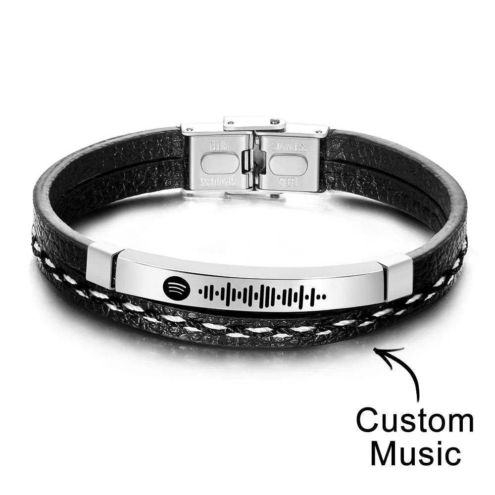 Scannable Spotify Code Custom Music Bracelet Cadeaux En Cuir - soufeelfr