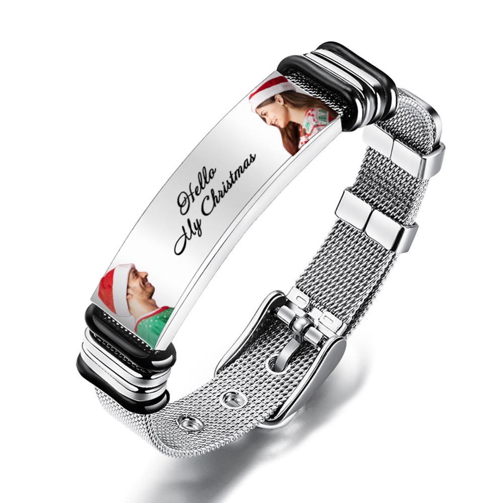 Bracelet Homme Personnalisé Avec Double Photo Et Mots Gravés Cadeau De Noël Pour Vos Proches - soufeelfr