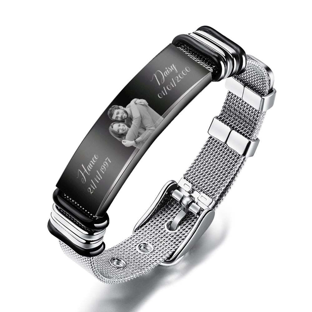 Personnalisé En Option Photo Gravé Musique Code Bracelet En Acier Inoxydable Meilleurs Cadeaux Pour Hommes Cadeaux Pour Les Couples