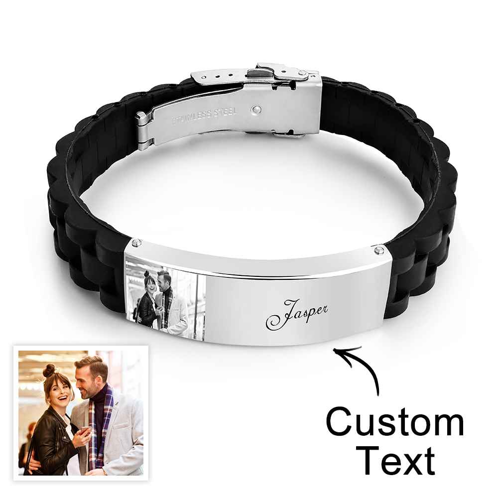 Bracelet En Silicone Avec Photo Personnalisée Bracelet Large Vintage Gravé Pour Homme - soufeelfr