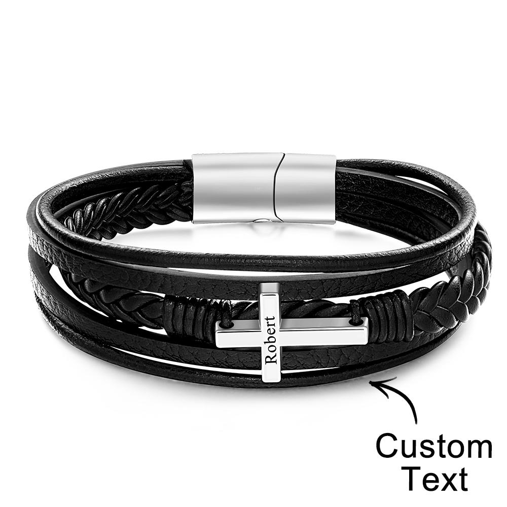 Bracelet Croisé Pour Hommes, Style Classique, Multicouche, En Acier Inoxydable, En Cuir, Pour Ami, Bijoux À La Mode, Cadeaux - soufeelfr