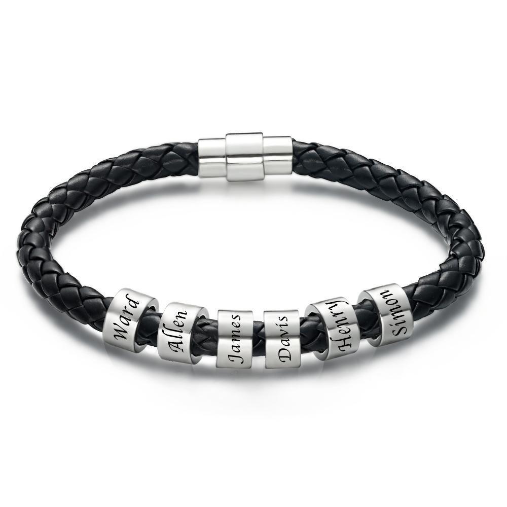 Bracelet Personnalisé Gravé En Cuir Noir Charmes Bracelet Petite Charme Personnalisée Pour Lui 1-6 Charmes