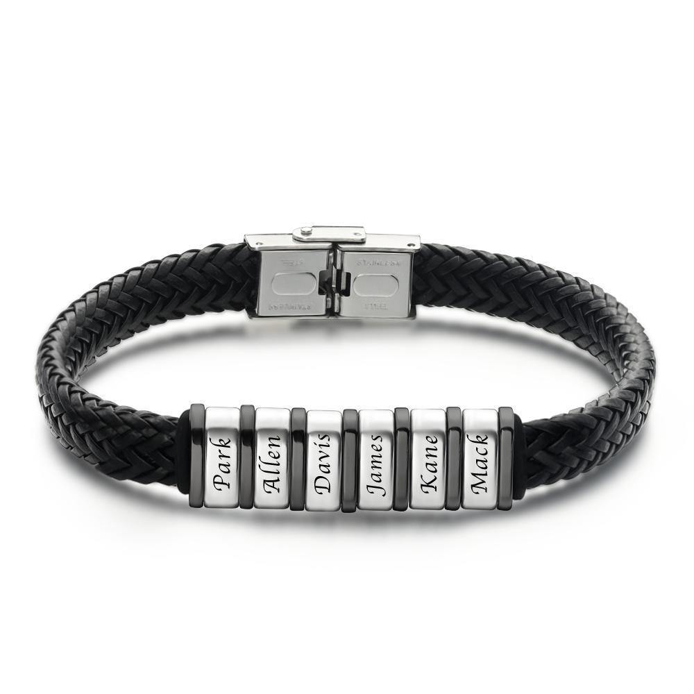 Bracelet Personnalisé Bracelet Texte Personnalisé Pour Homme Cadeau Personnalisé Pour Papa Enfants Nom Bracelet Cuir Noir 1-6 Charmes