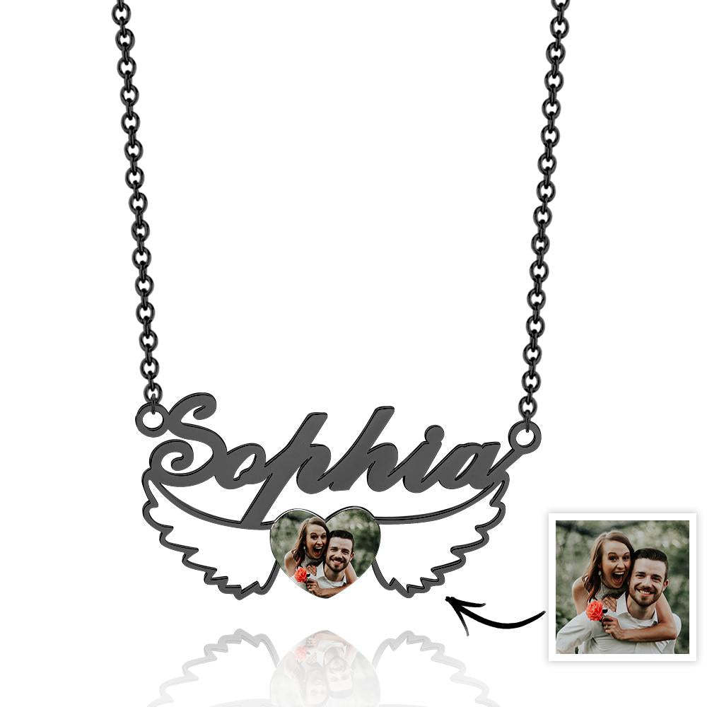 Collier Personnalisé Avec Nom Et Photo, Ailes De Cœur, Cadeaux De Couple - soufeelfr