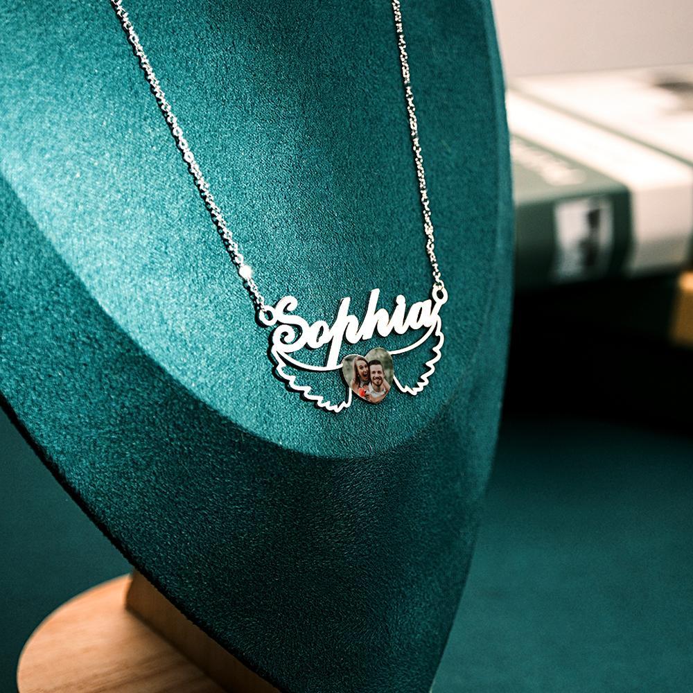 Collier Personnalisé Avec Nom Et Photo, Ailes De Cœur, Cadeaux De Couple - soufeelfr