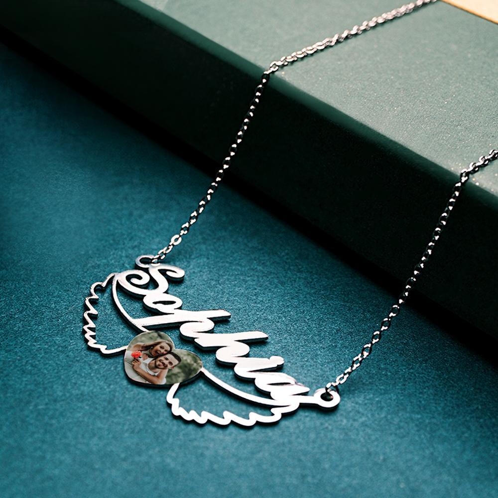 Collier Personnalisé Avec Nom Et Photo, Ailes De Cœur, Cadeaux De Couple - soufeelfr