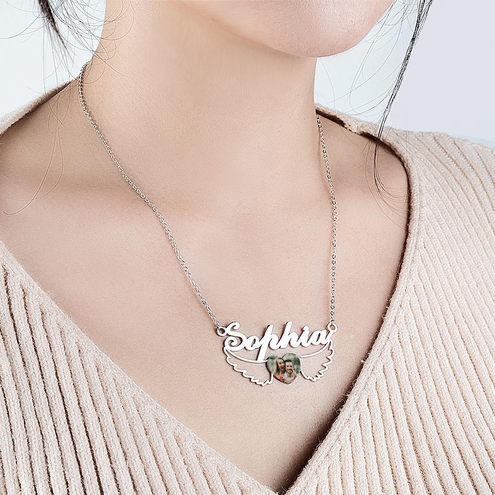 Collier Personnalisé Avec Nom Et Photo, Ailes De Cœur, Cadeaux De Couple - soufeelfr