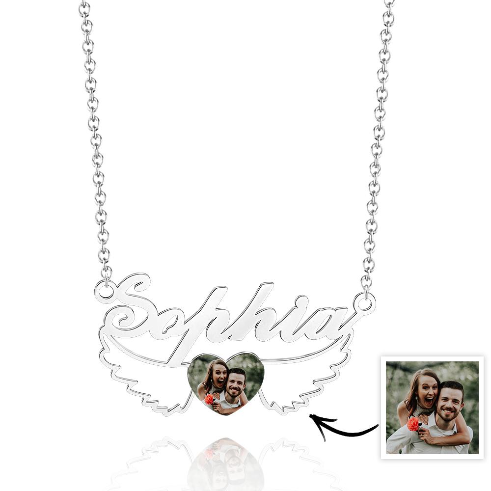 Collier Personnalisé Avec Nom Et Photo, Ailes De Cœur, Cadeaux De Couple - soufeelfr